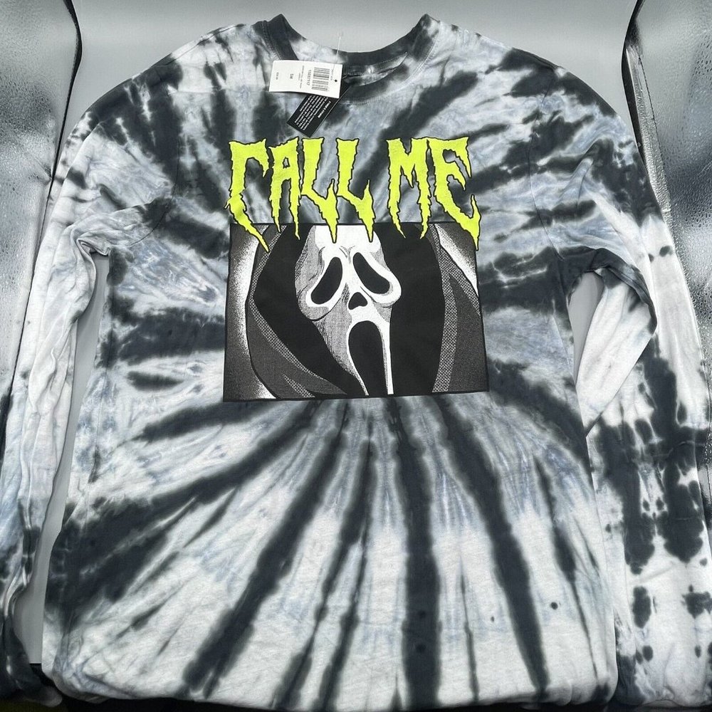 Scream Ghost Face Size SMALL Call Me Grey Wash Womens Long Sleeve T-Shirt Horro